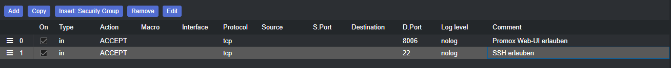 Proxmox VE: Empfohlene Firewall Einstellungen